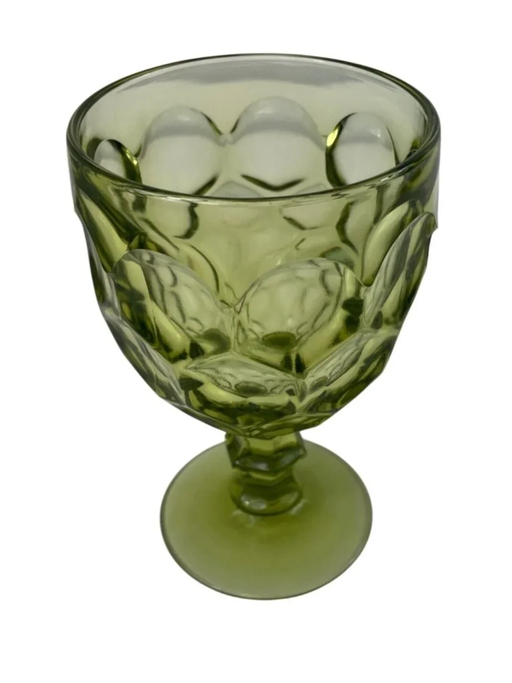Vintage Imperial Glass Provincial Avocado Green Thumbprint Water Goblet